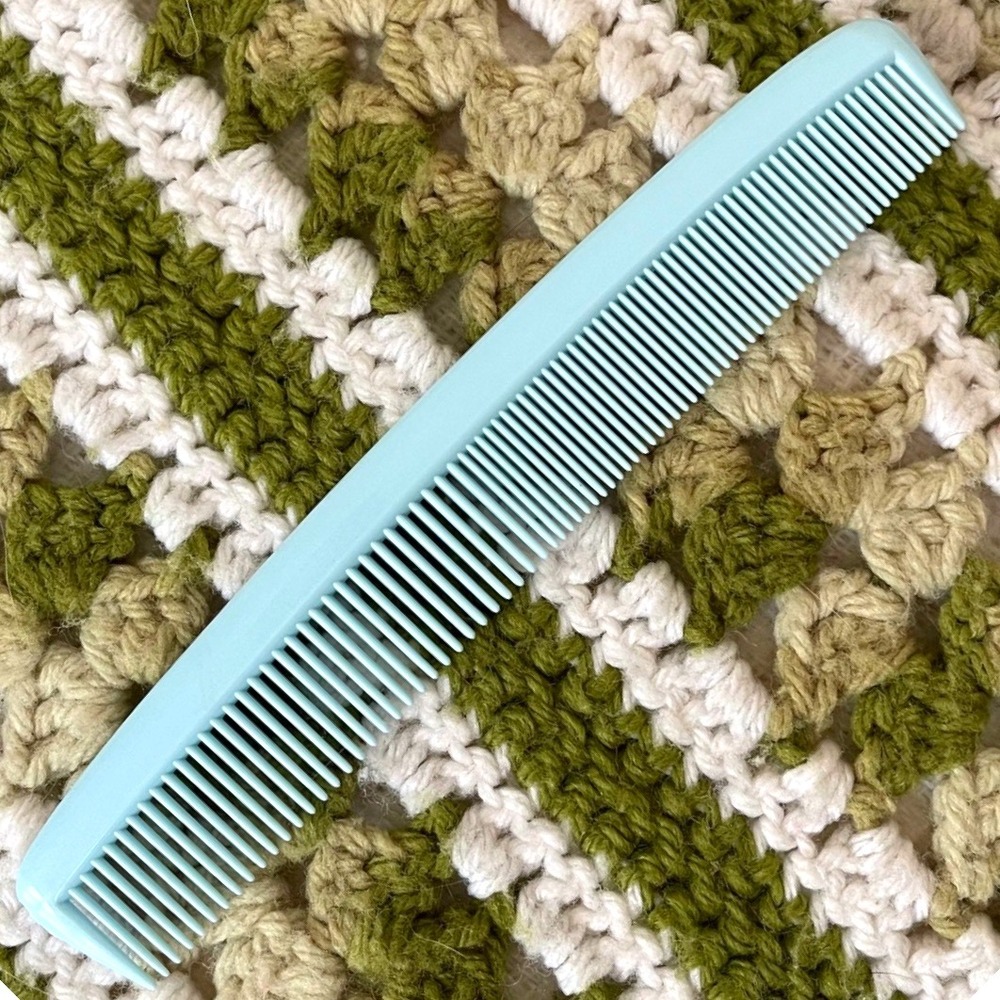 Vintage teal Blue 7" Plastic Hair Comb USA barber travel Unbreakable NEW
